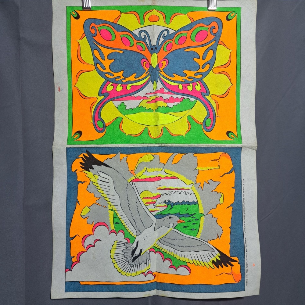 Set of 2 Line Prints‎ 'Free Flight" Item 4175 White Artspun 11 x 14 USA Neon